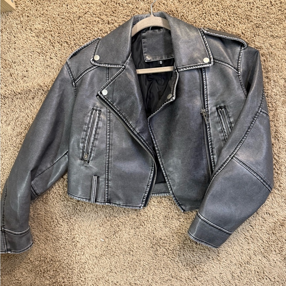 SHEIN Gray Leather Jacket